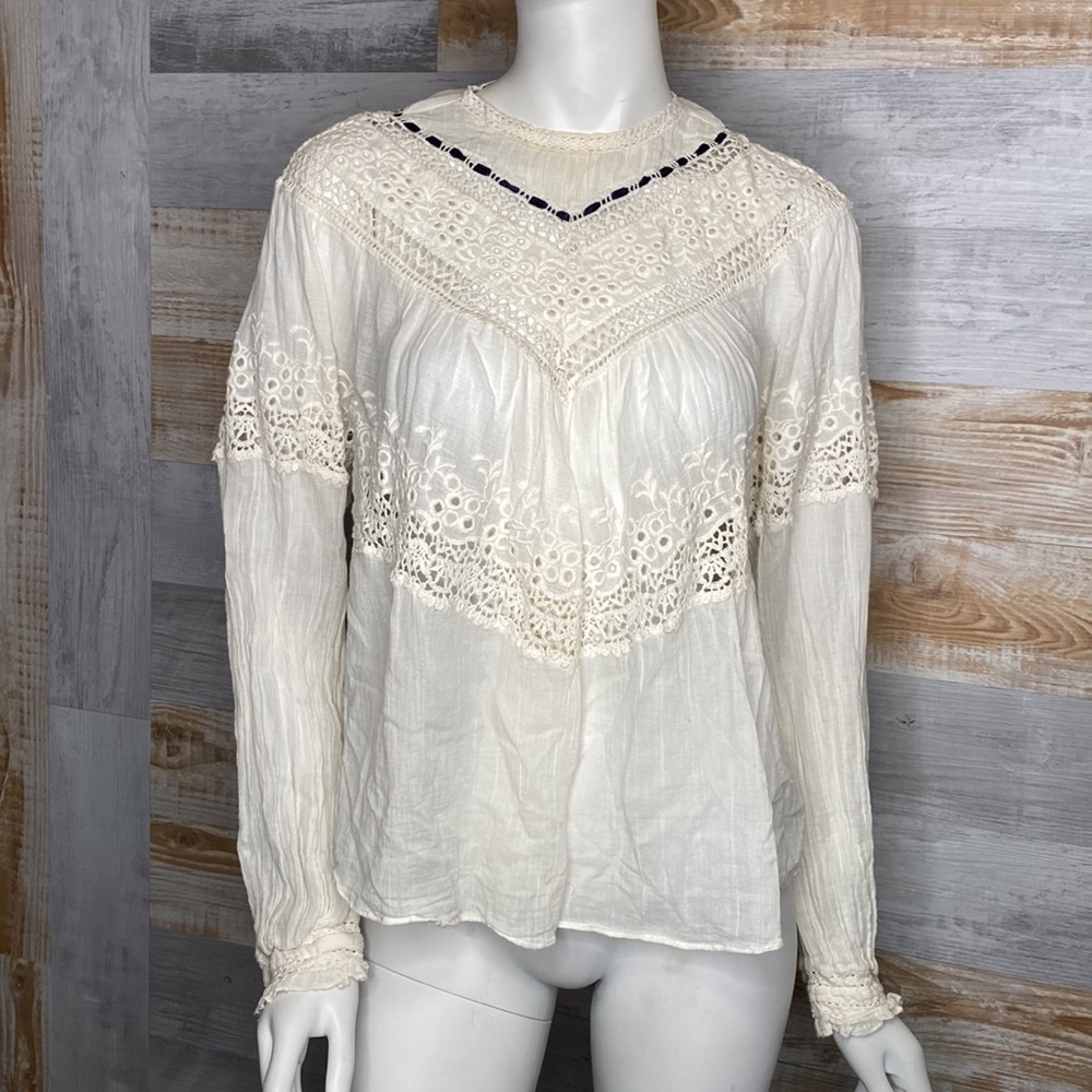 Free People I Abigail Victorian Button blouse cream size Small